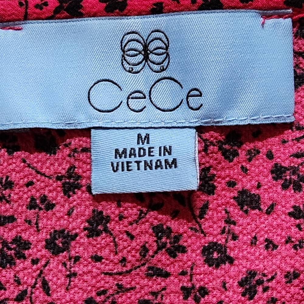 CeCe Ruffle Collar V-Neck ¾Length sleeve blouse Size M Colors magenta & black - Picture 4 of 13